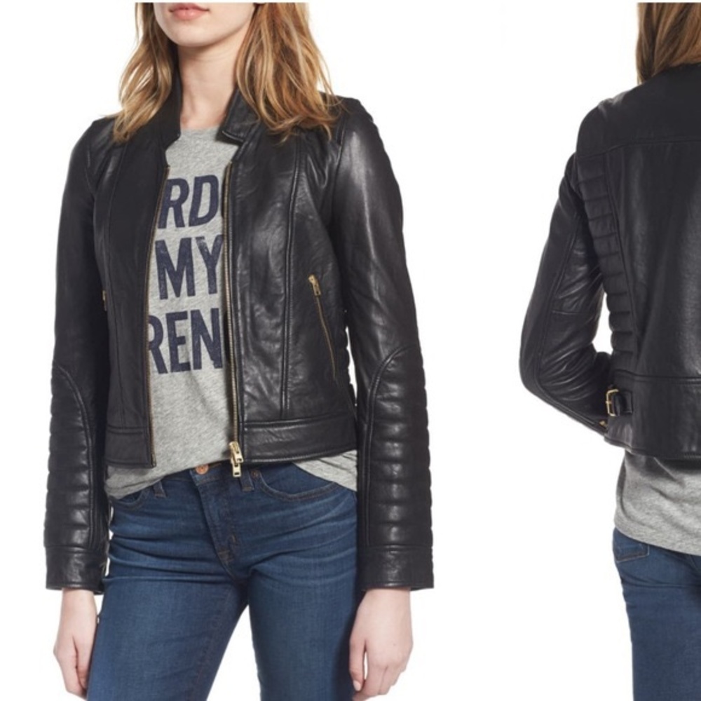 J Crew black leather jacket | Size 8